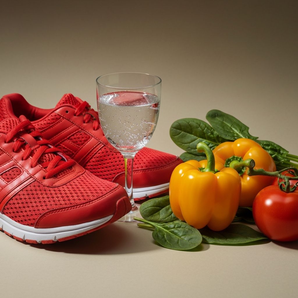 Gesundes Lebensstil-Setting mit Wasser und Gemüse